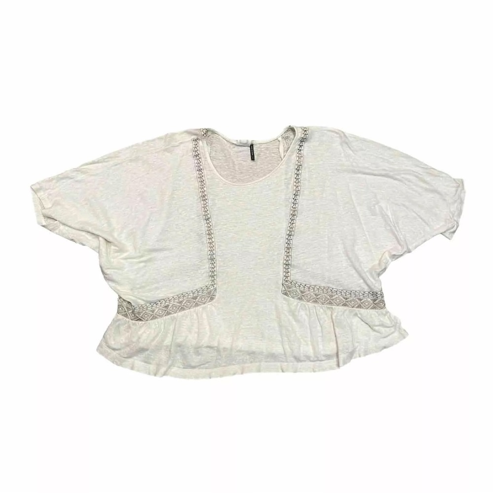 Anthropologie Akemi + Kin Top Women's S 100% Linen Embroidered White Lag…